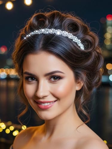 Rhinestone Homecoming Head Chain Jewelry Silver Sparkly Elastic Headband Forehead Crystal Braided Accessories For Women (Silver A, Free size) - color: Silver A