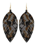 Large Genuine Soft Leather Handmade Fringe Feather Lightweight Tear Drop Dangle Color Earrings for Women Girls Fashion - color: GREY-LEOPARD