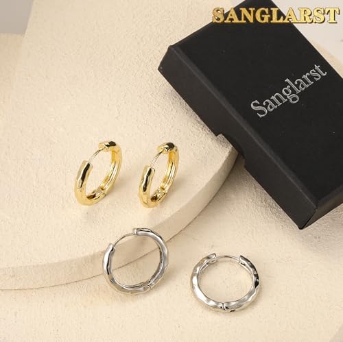 14K Gold Plated Chunky Hoop Earrings for Women, Hypoallergenic 925 Sterling Silver Posts, Lightweight Stylish Jewelry - color: SILVER
