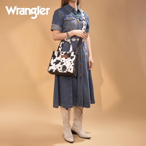 Montana West Wrangler Tote Bag for Women Aztec Western Retro Purse Top Handle Handbags - color: Angel Cow Black