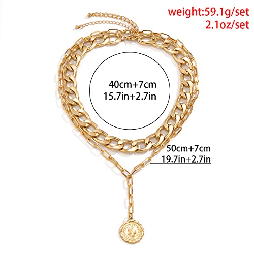 JWICOS Gold Boho Cuban Chunky Necklace Layered Dainty Paperclip with Coin Pendant Choker Chain for Women (Gold) - color: Gold