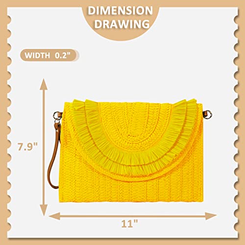 Crossbody Bags for Women, Straw Clutch Purses, Bohemian Handmade Woven Envelope Package, Tassel Handbags for Women | Bohemian - color: Yellow