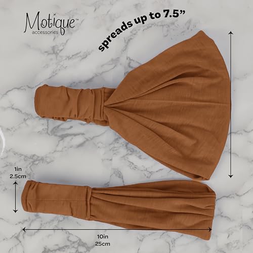 Motique Accessories Camel Wide Cotton Head Band Solid Boho Yoga Style Soft Hairband - color: Camel