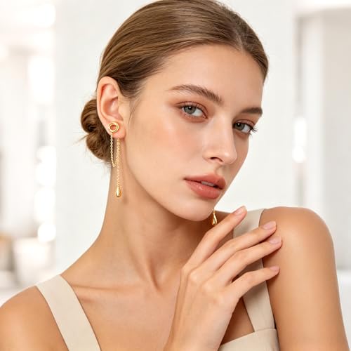 YUJIE Gold Drop Earrings for Women Long Teardrop Dangle Earrings 14K Gold Plated Minimalist Statement Chain Earring Trendy Jewelry - color: gold 69A