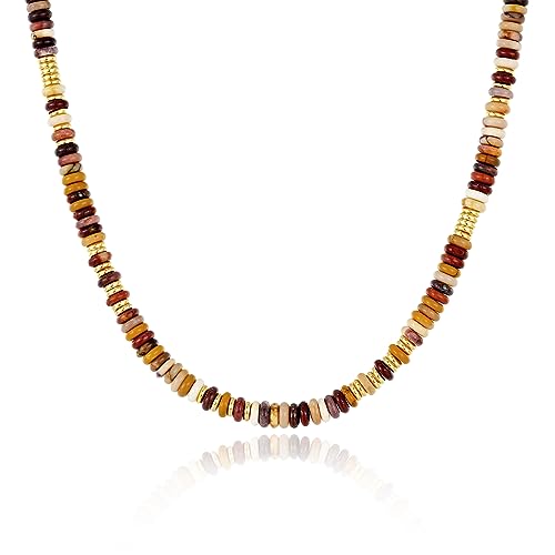 KissYan Boho Beaded Choker Necklace for Women, Gemstone Choker Natural Stone Freshwater Pearl Surfer Necklaces 14K Gold Plated Summer Beach Handmade Jewelry - color: H-Tiger Eye