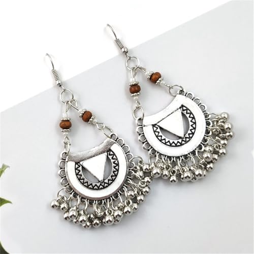 Vintage Boho Statement Drop Dangle Earrings for Women Bohemian Ethnic Handmade Beaded Charms Earring Bohemian Retro Chandelier Tassel Earrings Mexico Gypsy Jewelry Gift - color: Silver White Triangle