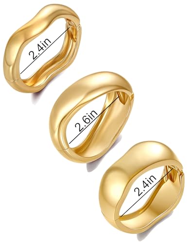 Akeoqi 3Pcs Chunky Gold Bangles Bracelets for Women 14K Gold Plated Irregular Hinged Cuff Bracelets Set Trendy Minimalist Wide Wire Twist Open Stack Bracelet Jewelry Gift - style: Bangle-3
