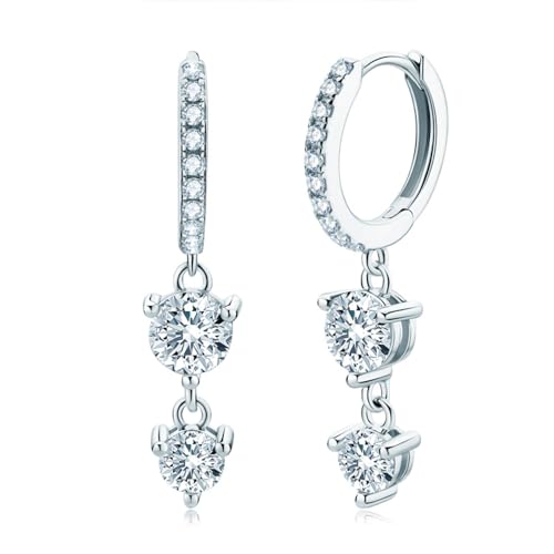 14K Gold over S925 Sterling Silver Long Tassel 0.8ct Diamond Hinged Hoop Earrings, VVS1 D-Color Drop Earrings Luxurious Gift for Anniversary - color: White Gold