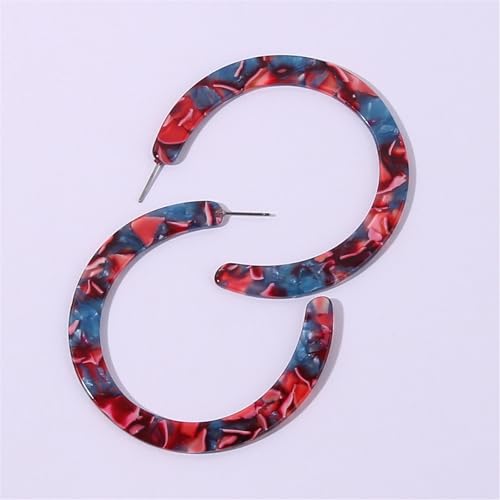Boho Acrylic Hoop Earrings Bohemian Statement Colorful Acetate Lucite Tortoise Shell Resin Geometric Big Lightweight C Open Hoops Earrings for Women Prom Party Holiday Fashion Jewerly Gifts - color: Blue