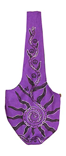 Mandala Crafts Hippie Bag, Large Boho Hobo Purse for Women, Crossbody Shoulder Sling Bags for Indie Style Bohemian Accessory - style: Purple Sun