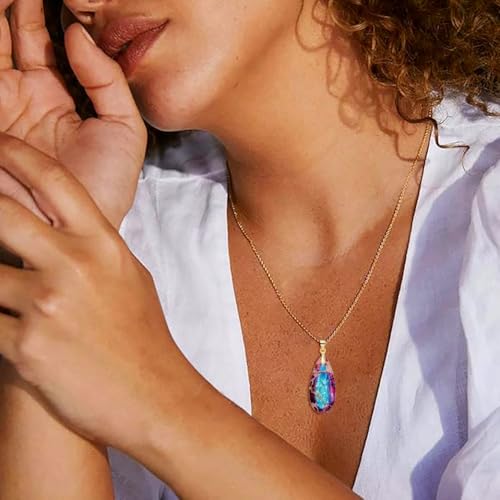 Stone Necklaces for Women Teardrop Gemstone Pendant Necklace Natural Stone Chain Necklaces - color: Purple Blue