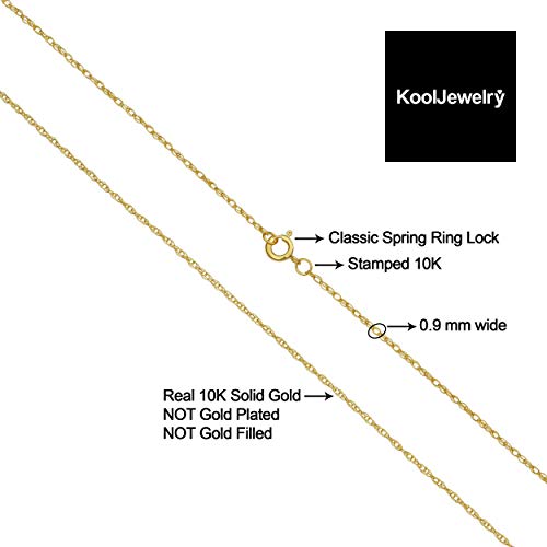 Kooljewelry Womens Classic Rope Chain - 10k Yellow Gold Barely-There Necklace, Thin Lightweight - size: 16 inch, style: 0.9 mm wide