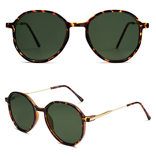 SOJOS Trendy Designer Hexagon Round Sunglasses for Women Fashion Big Shades Geometric Women Sunglasses SJ2181 - color: Tortoise