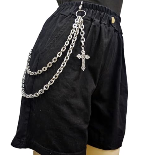 Pants Chain Wallet Chain Punk Chain Hip Hop Butterfly Lock Charm Jeans Chains Rock Chains for Women Men Hipster Women Fashion Trendy Waist Pants Chain Jewelry Clothing Accessories - color: Silver-Cross