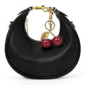 JQWSVE Small Top Handle Bags for Women Mini Purses Cute Ladies Handbags Crescent Mini Crossbody Bags with Cherry - color: B02-large-black