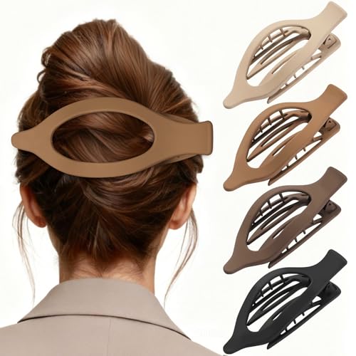 5.5 Inches Extra Large Flat Hair Clips for Women, 4 Pack XL Big Claw Clips for Thick Hair, Oversized Matte Strong Hold Non-slip Flat Claws, Neutral Colors - color: 4 Neutral Colors-XL