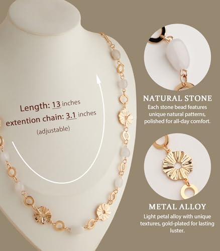 Long Gold Necklaces for Women Dainty Natural Stone Beaded Gold Necklace Mothers Day Gifts Boho Gold Costume Jewelry for Women - color: White