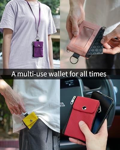 Artpaxy Minimalist Wallet For Mens Womens, Keychain RFID Blocking Zipper Small Wallet with ID Window 2 Lanyards,Water Resistant Travel Cash Card Coin Case Boys Girls - color: Purple, style: Casual
