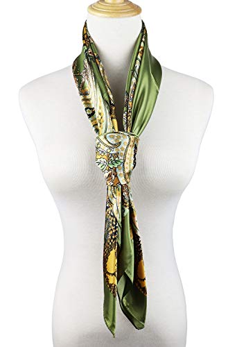 vabovin Satin Head Scarf for Women Silk Like Hair Scarf, 35 x 35 in | Silk Feel Fabric, Hair Wrap for Sleeping, Headscarf and Neck Scarf, Square Bandana Style, Fashion Accessory - color: 040 Olive Green Cashew