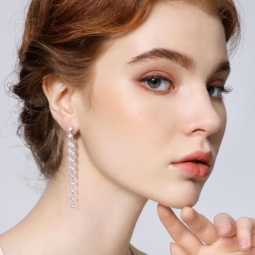 Awinesn Sterling Silver Dangle Earrings for Women Trendy Cubic Zirconia Long Dangle Drop Earrings Dainty Minimalist for Prom Party Jewelry - style: style-1