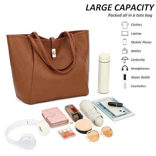 TANTOMI Tote Bag for Women Vegan Leather Purses and Handbags Ladies Waterproof Big Shoulder Bag for Travel - color: A-brown
