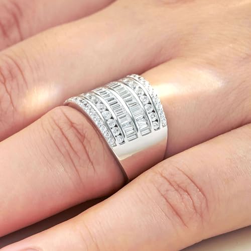 Wide Wedding Bands for Women Cubic Zirconia Engagement Bridal Eternity Stackable Rings White Gold Size - color: Classic Eternity