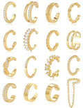 Tornito 16Pcs Ear Cuff Earrings for Women Non Piercing Ear Cuffs Cubic Zirconia Ears Clip on Earring Cartilage Helix Wrap Fake Earrings Jewelry Adjustable Gold Silver Plated - color: Gold