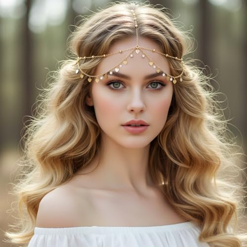 Head Jewelry for Women Rhinestone Sequin Gold Head Chain Boho Egyptian Gold Headpiece Hair Accessories for Women Egyptian Hair Accessories Festival Prom Wedding Bridal