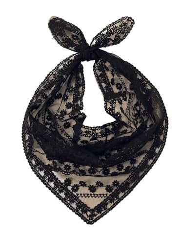 SweatyRocks Women's Floral Embroidery Lace Triangle Hair Scarf Headband Sheer Hair Bandana - color: Black Lace, size: One Size
