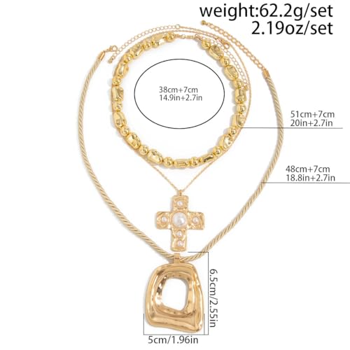 Chunky Necklace Stack Big Statement Necklace for Women Layered Large Oval Circle Cross Necklaces Stackable Boho Necklaces for Women Chunky Jewelry - style: A - cross oval