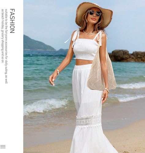 Crochet Mesh Beach Tote Shoulder Handbags Hobo Summer Aesthetic Women's Bag - color: Beige