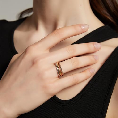 Sylph 3PCS Plain Band Rings for Women, Classic Thin Knuckle Stacking Midi Thumb Pinky Triple Color Ring Set for Wedding Engagement Daily, Lightweight Non Tarnish Jewelry Comfort Fit Size 7/8/9