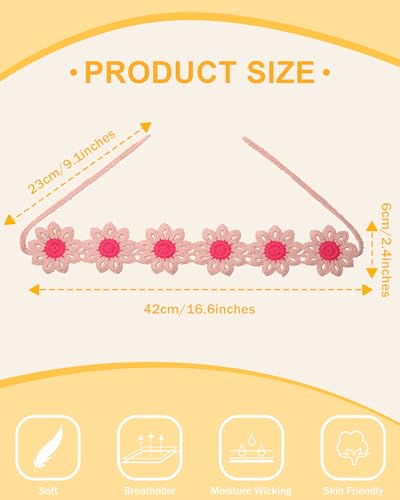 HAIMEIKANG Hippie Hair Bandanas Headbands for Women Boho Headband Knit Hair Bands Floral Head Wrap for Girls(Beige + Pink + Yellow) - color: Beige + Pink + Yellow