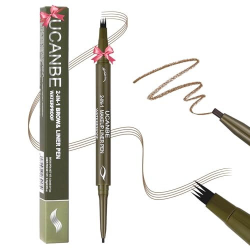 UCANBE Eyebrow Pen, Dual-Ended Eyebrow Pencil with 4-Fork-Tip & Gel Eyeliner for Women, Eye Brow Pen with Gel Eyeliner Pencil, Microblading Eyebrow Pencils with Hair Like Strokes, Light Brown/Blonde - color: Light Brown