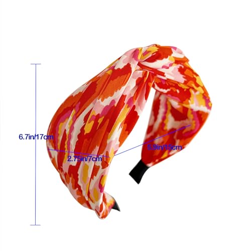 4 Pack Bright Floral Printed Headbands Wide Knotted Headbands for Women Cross Knot Fashion Hair Bands - color: Bright
