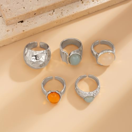 Dainty Crystal Gold Knuckle Ring Stackable Set for Women Non Tarnish, Statement Chunky Zircon Silver Midi Finger Thumb Rings Vintage Y2k Party Jewelry Gifts - color: Silver