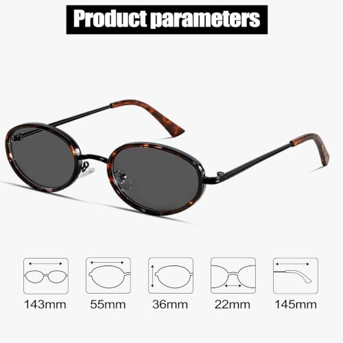 boten Retro Oval Sunglasses for Women 90s Small Gold Frame Sun Glasses Lightweight Cute Chic Sunnies - color: Tortoise Frame-grey Lens Lens