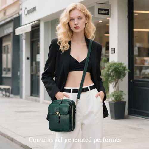 Small Crossbody Bags for Women Vegan Leather Messenger Purses, Vintage Wallet Anti Theft Shoulder Handbags with Card Slots - color: Green