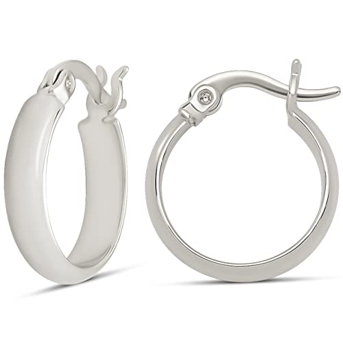 Amazon Essentials 14K Gold or Sterling Silver Plated Polished Dome Hoop - color: Silver, size: 15 mm