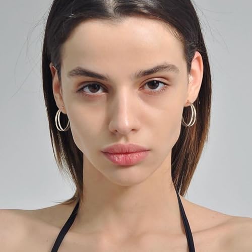 OOOPEL Large Thin Double Hoop Earrings for Women Lightweight Hypoallergenic 925 Sterling Silver Post 14K Gold Hoops Non Tarnish Sturdy Big Thin Double Layered Hoop Earrings 30/40/50/60mm - color: Silver, size: 20mm