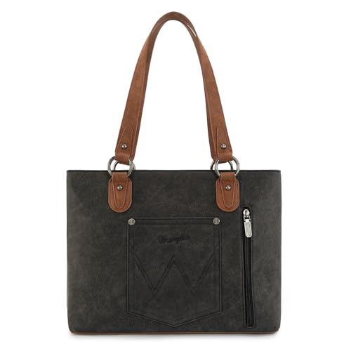 Wrangler Multi Pockets Tote Bag for Women Western Braided Shoulder Bag with Large Capacity for Everyday - color: Rtero-black