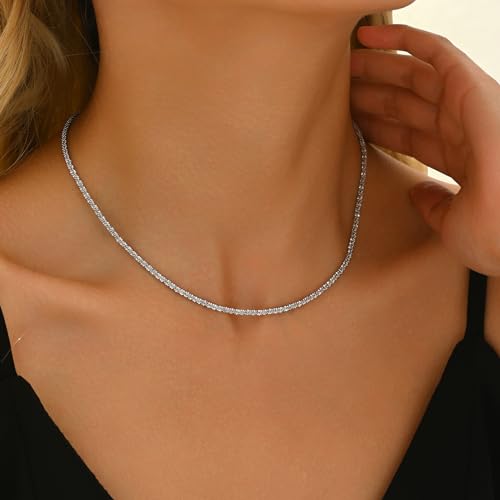 NONAMOIS Gold Chain Necklace for Women Dainty 18K Gold Plated Thin Satellite Beaded Turquoise Necklace Simple Layered Boho Jewelry Christmas Gifts - color: Shiny Rope-White Gold
