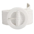 SUOSDEY Straw Woven stretchy Waist Belt for Women Dresses,Wide Boho Braided Elastic Belt with Round Buckle - color: 04-white, size: Fits waist from 38"-42"