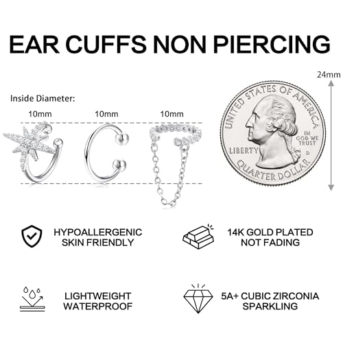 Dochais Ear Cuffs Non-Piercing Earrings for Women Cute Small Clip-On Cartilage Earring 14k Gold Plated Dainty Fake Piercings Earings - style: S4