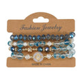 Boho Beaded Bracelet Set for Women - 4 Pcs Multilayer Stackable Crystal Glass Bead Bracelets with Faux Pearl Elastic Stretch Fashion Jewelry for Daily Wear, Beach, Party & Gifts - color: Blue