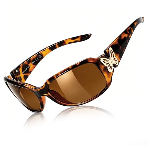 TJUTR Polarized Sunglasses for Women with Wrap Around Butterfly Design, Trendy Jackie-O Style for UV400 Protection - color: A76 Tortoise Frame Brown Lenses