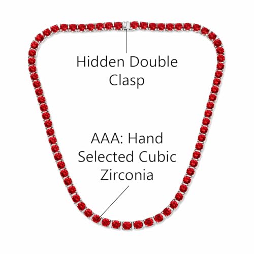 Savlano 18K Gold Plated Cubic Zirconia Round 4.5MM Classic Tennis 18 Inches Chain Necklace For Women & Men Comes With a Gift Box - color: White Gold-Red CZ