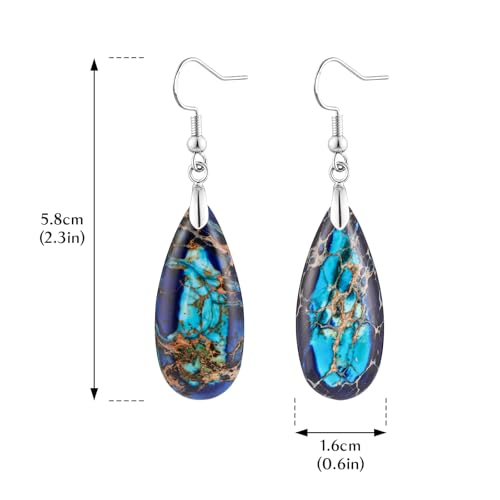 Stone Drop Earrings for Women Earrings Teardrop Jasper Stone Dangle Earrings - color: Blue&Light Blue-Silvery Hook