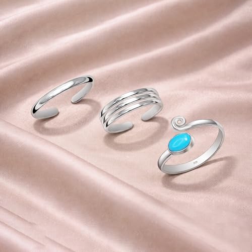 LeCalla 925 Sterling Silver Open Toe Rings Set for Women Adjustable Minimalist Toe Rings Summer Beach Foot Jewelry - color: 09. Trio (3 PCS)