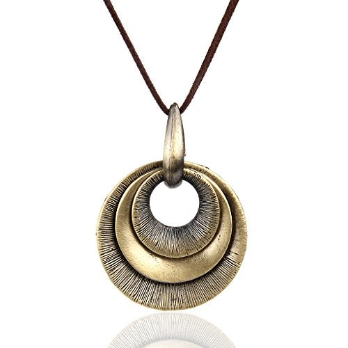 GelConnie Leather Cord Necklace Chain Multilayer Wooden Pendant Necklaces Vintage Jewelry Boho Long Sweater Necklace for Women Men - color: Multilayer Pendant Necklaces